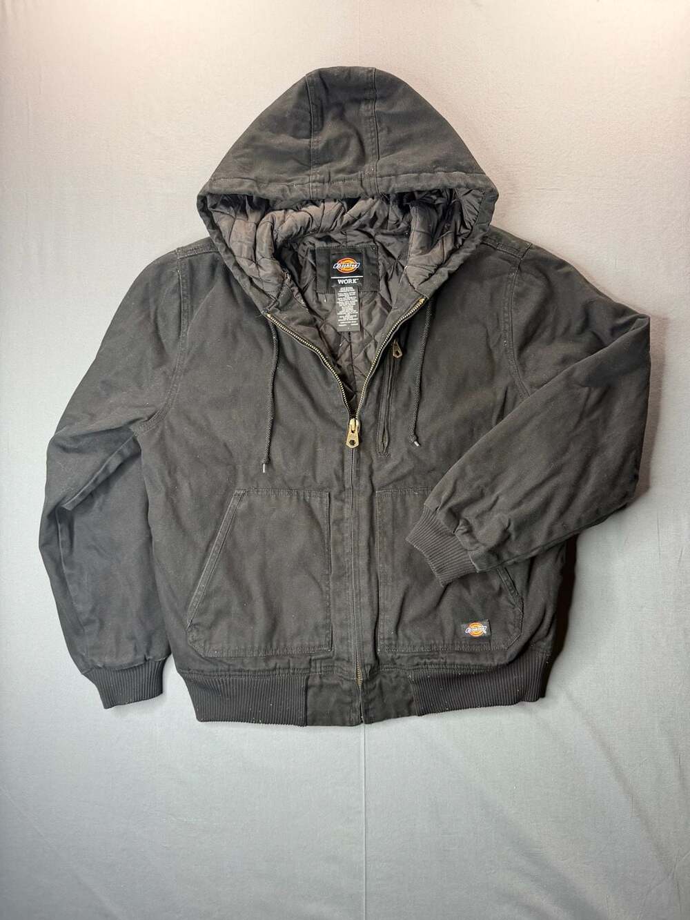 Dickies Black Canvas Hooded Lined Work Jacket Size L